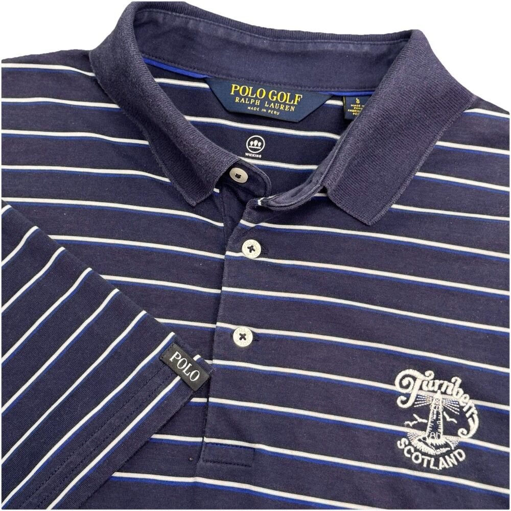 Polo Ralph Lauren Shirt Men L Moisture Wicking Blue Stripe Turnberry Golf Club
